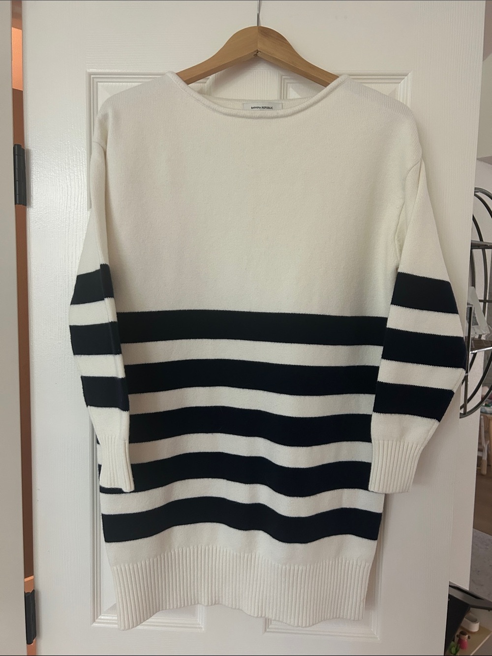 Banana Republic Cream and Black Striped Crewneck Sweater